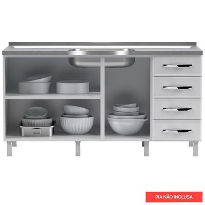 Balcão De Cozinha De Aço Telasul Star New Bco S/tampo P/ Pia