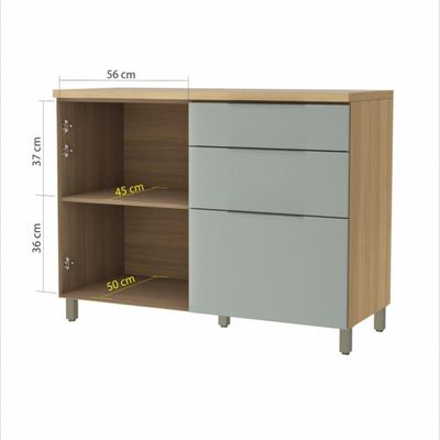 Balcao 1 Porta 3 Gavetas   120cm  Mdf Nature/verde
