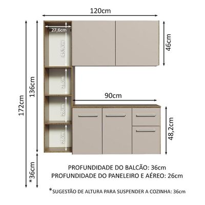 Armário De Cozinha Compacta 120cm Rustic/crema Easy Madesa Rustic/crema