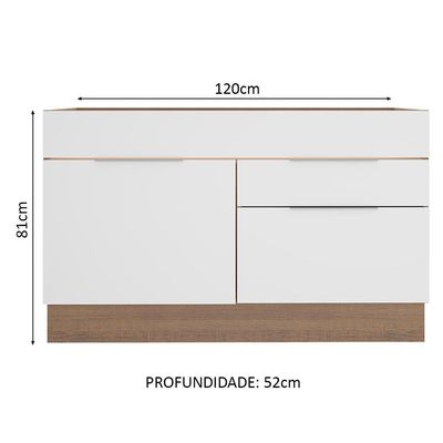 Balcão de Pia Stella 1 Porta 2 Gavetas Rustic/branco Madesa
