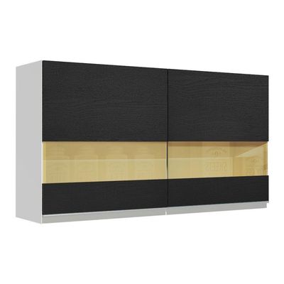 Armário Aéreo Glamy 120 Cm 2 Portas com Vidro Branco Preto