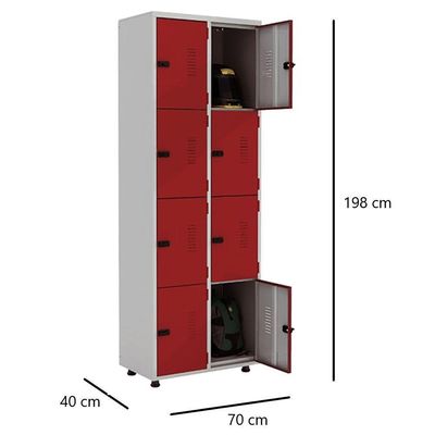 Armário Roupeiro Aço 8 Portas Guarda Volume Ea702 Vermelho