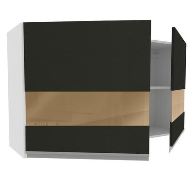 Armário Aéreo Glamy 120 Cm 2 Portas com Vidro Branco Preto