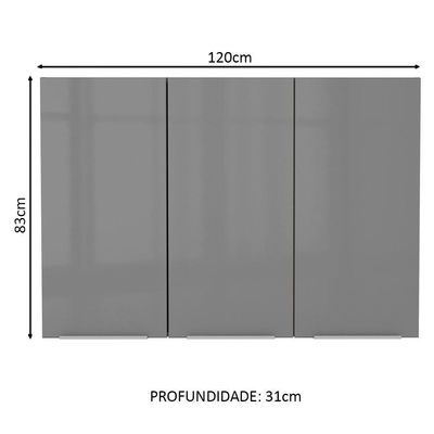 Armário Aéreo Madesa Lux 120 Cm 3 Portas Rustic/cinza