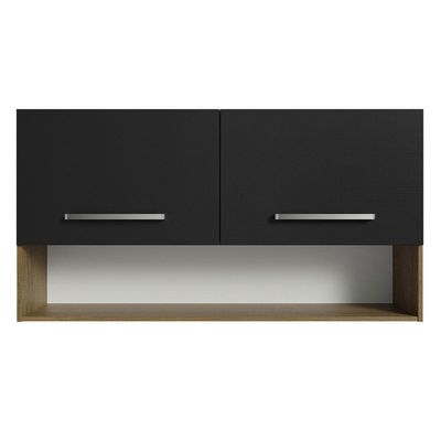 Armário Aéreo Cozinha 105cm 2 Portas 1 Nicho Rustic/preto Emilly Madesa Rustic/preto
