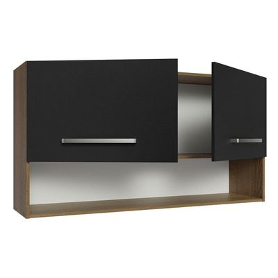 Armário Aéreo Cozinha 105cm 2 Portas 1 Nicho Rustic/preto Emilly Madesa Rustic/preto