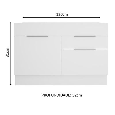 Balcão de Pia Madesa Stella 1 Porta e 2 Gavetas Branco