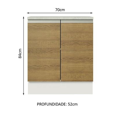 Balcão de Cozinha Madesa Glamy 70cm 2 Portas Branco Rustic