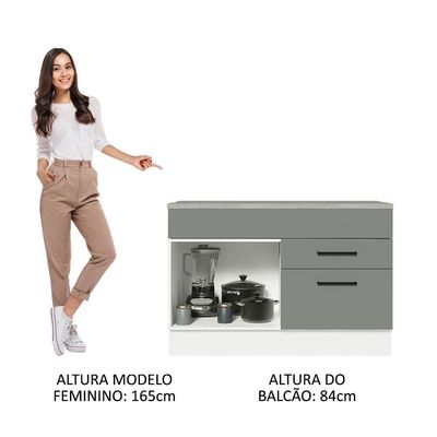 Balcão De Pia Cozinha 1 Porta E 2 Gavetas (com Tampo) Branco/cinza Agata Madesa Branco/cinza