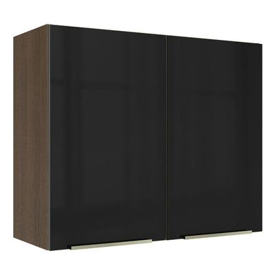 Armário Aéreo Madesa Lux 80 cm 2 Portas Rustic e Preto