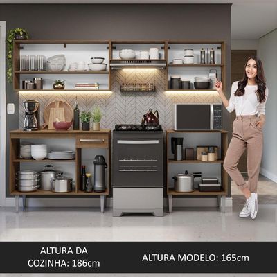 Armário De Cozinha Compacta 229cm Rustic/cinza Emilly Madesa 15 Rustic/cinza