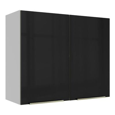 Armário Aéreo Madesa Lux 80cm 2 Portas Branco Preto