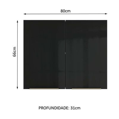 Armário Aéreo Madesa Lux 80cm 2 Portas Branco Preto