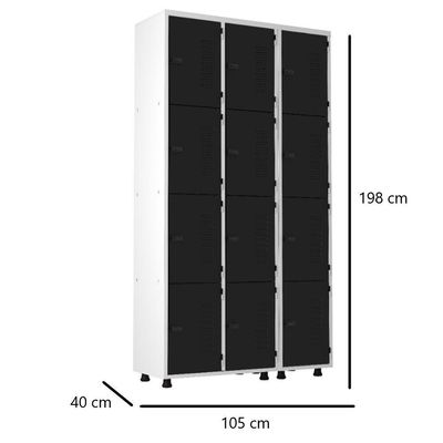 Armário Aço 12 Portas Academia Guarda Volume Trinco Preto