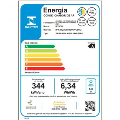 Ar Condicionado Split Hi Wall Inverter Hitachi Airhome 9.000 BTUS Quente E Frio 220v R-32