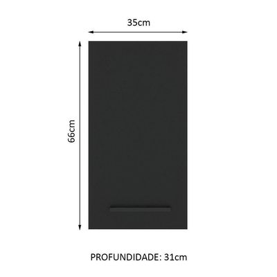 Armário Aéreo Madesa Agata 35cm 1 Porta Branco e Preto