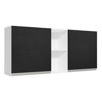 Armário Aéreo 150 Cm 2 Portas E 2 Nichos Branco/Preto