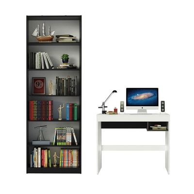 Escrivaninha Rubi e Estante Livreiro 6908 Branco Preto