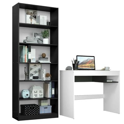 Escrivaninha Rubi e Estante Livreiro 6908 Branco Preto