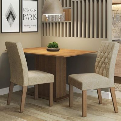 Conjunto Sala De Jantar Mesa Tampo De Madeira 2 Cadeiras Ru