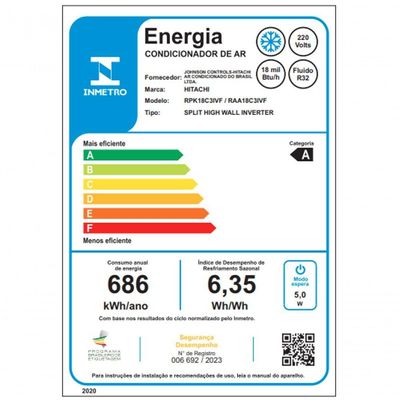 Ar Condicionado Split Hi Wall Inverter Hitachi Airhome 18.000 BTUS Frio 220v R-32