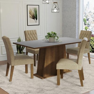 Conjunto Sala De Jantar Mesa Tampo De Madeira 4 Cadeiras