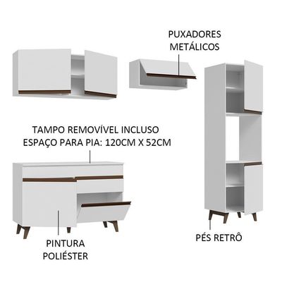 Armário De Cozinha Completa 250Cm Branco