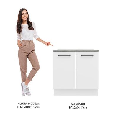 Balcão Madesa Agata 80 Cm 2 Portas - Branco Rustic/branco