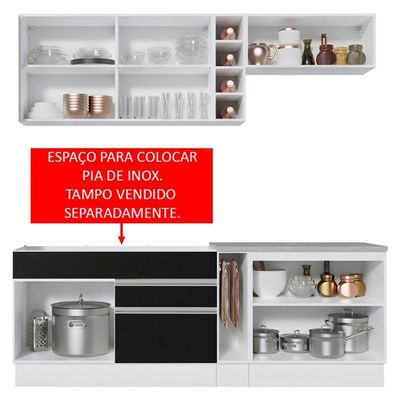 Cozinha Parma com Armário e Balcão sem Tampo e Pia Madesa