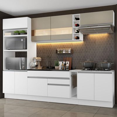 Cozinha Completa Vicenza Branco/Crema Armário Balcão Madesa