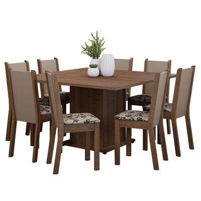 Conjunto Sala De Jantar Mesa Tampo De Madeira 8 Cadeiras Rustic/crema/bege Marrom Marisa Madesa