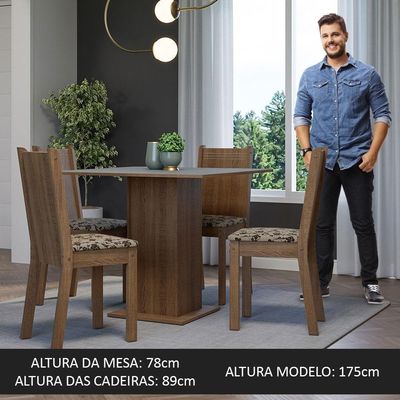 Conjunto Sala De Jantar Mesa Tampo De Madeira 4 Cadeiras Rustic/cinza/bege Marrom Samara Madesa