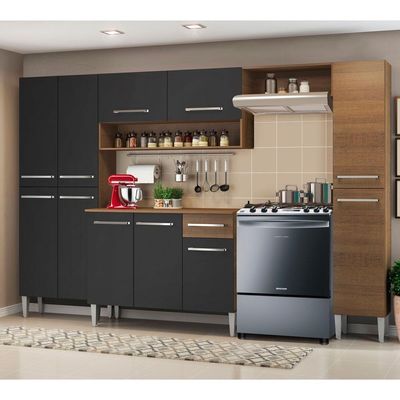 Armário de Cozinha Emilly Hit Balcão 11 Portas 1 Gaveta Preto