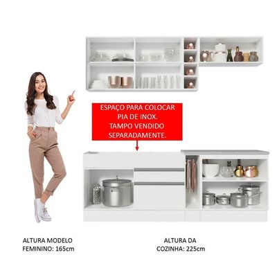 Cozinha Completa Madesa Parma Armário e Balcão Branco Preto