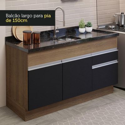 Cozinha Compacta 150002 Com Armário E Balcão Rustic/Preto