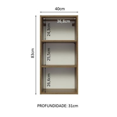 Armário Aéreo Madesa Lux 40x83 cm 1 Porta Rustic e Preto