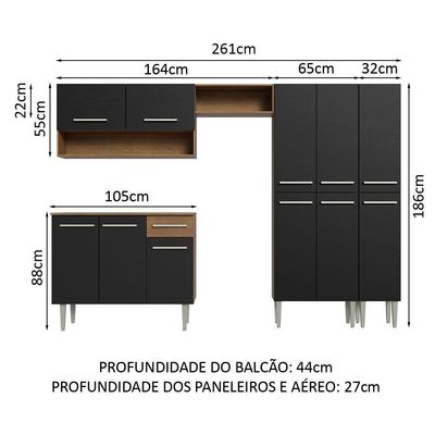 Armário De Cozinha Completa 261Cm Rustic/Preto