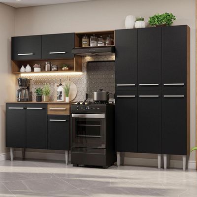 Armário De Cozinha Completa 261Cm Rustic/Preto