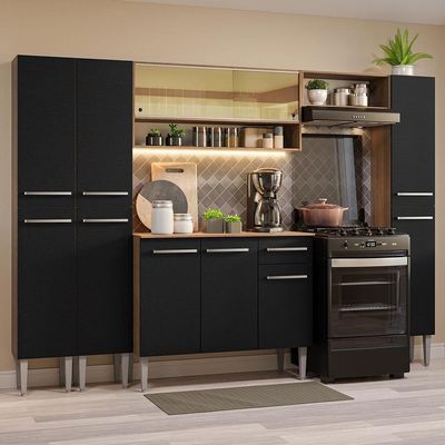 Armário De Cozinha Completa 261Cm Madesa 04 Rustic/Preto