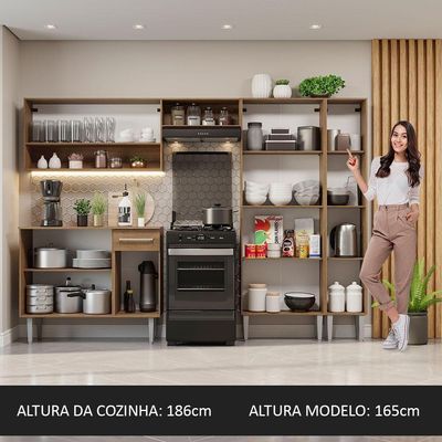 Armário De Cozinha Completa 261Cm Rustic/Preto
