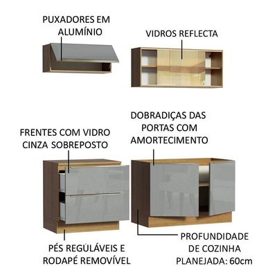 Cozinha Madesa Lux Armário e Balcão 5 Portas 2 Gavetas