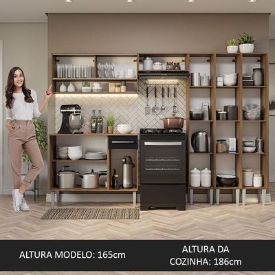 Armário De Cozinha Completa 261Cm Madesa 08 Rustic/Preto