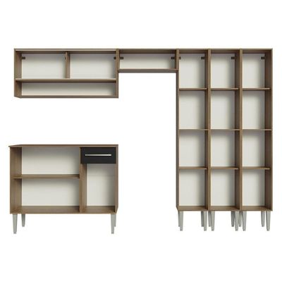 Armário De Cozinha Completa 261Cm Madesa 08 Rustic/Preto