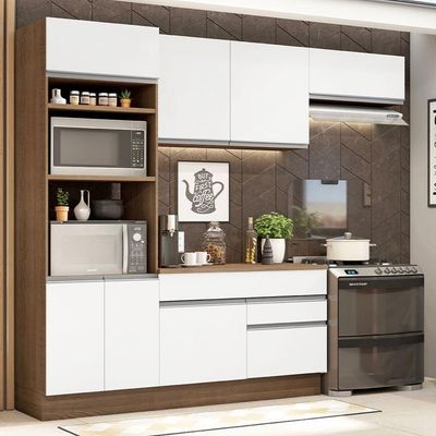 Armário De Cozinha 270cm Rustic/Branco 14 Rustic/Branco