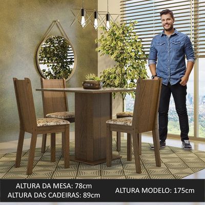 Conjunto Sala De Jantar Mesa Tampo De Vidro 4 Cadeiras Rustic/crema/lírio Bege