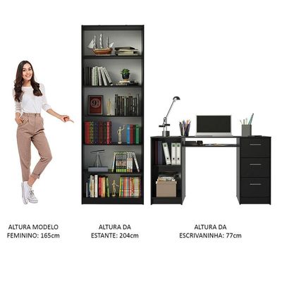 Escrivaninha Alaska e Estante Livreiro 6908 Preto