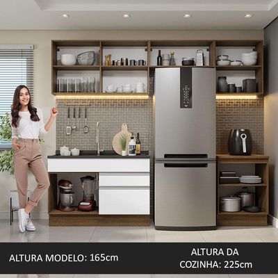 Armário De Cozinha 260Cm Glamy 05 Rustic/Branco