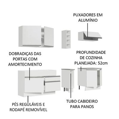 Cozinha Parma com Armário e Balcão sem Tampo e Pia Madesa