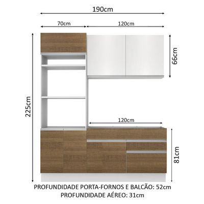 Cozinha Glamy Laura 6 Portas 2 Gavetas Branca/Rustic Madesa