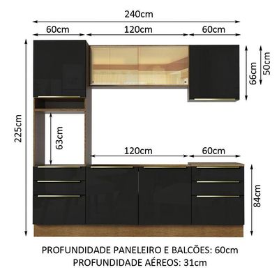 Cozinha Completa Madesa com Armário e Balcão Rustic/preto